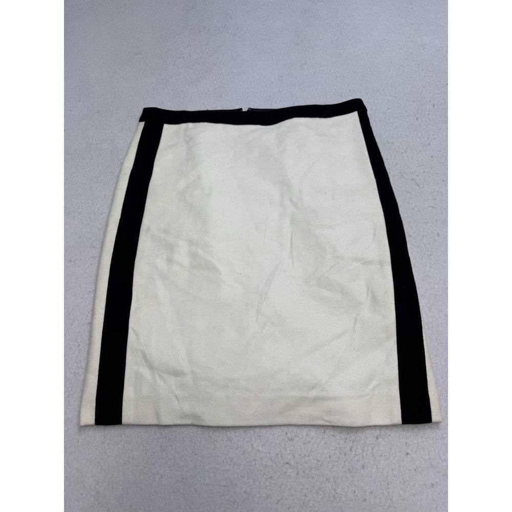 J.Crew Skirt Womens 4 White The Pencil Skirt Wool Black Trim Lined Work Office